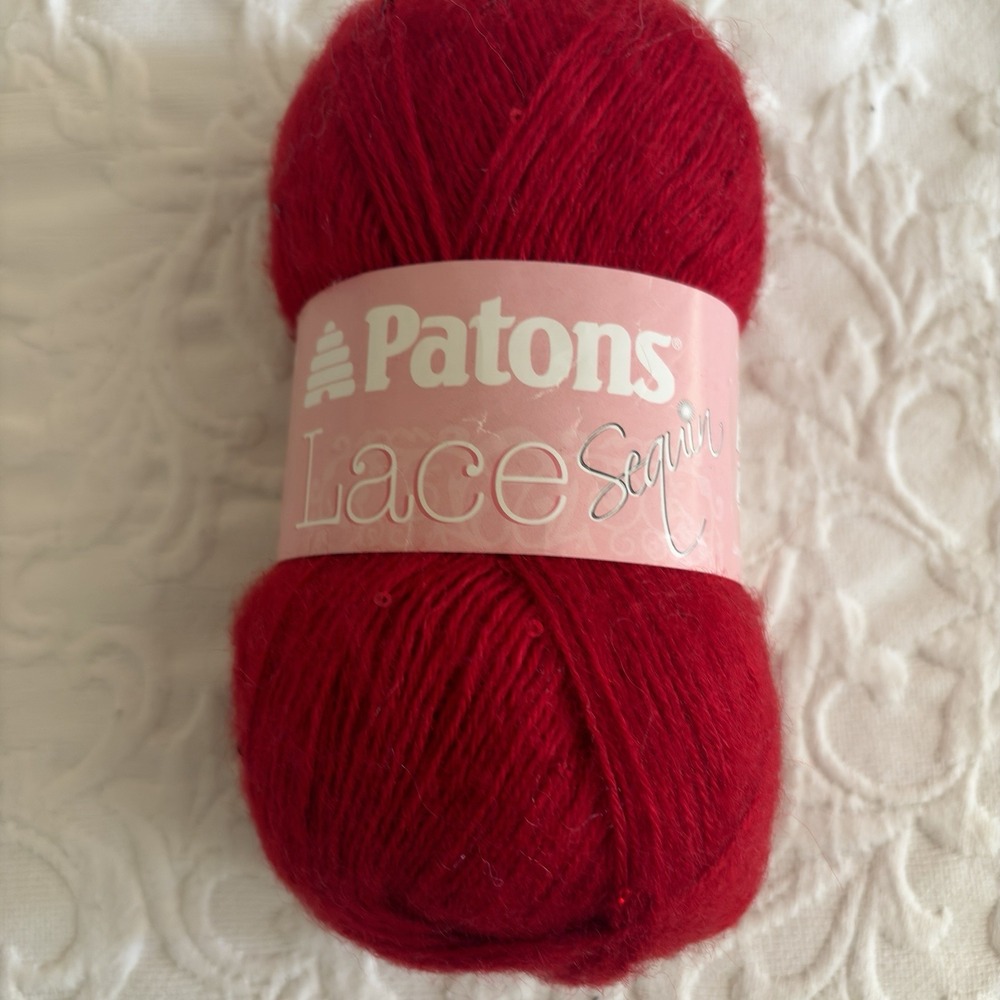Patons Lace Sequin Yarn Ruby 37707 Red Fine #2 Mohair Wool 2.5 oz 344 Yds